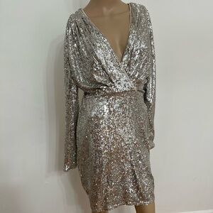 Express Shimmering Silver Sequin Dress